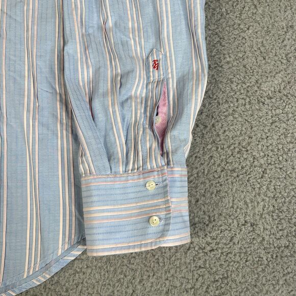 Tommy Bahama Shirt Mens 3XL Blue Pink Striped Button Flip Cuff Cotton Golf - Picture 3 of 14